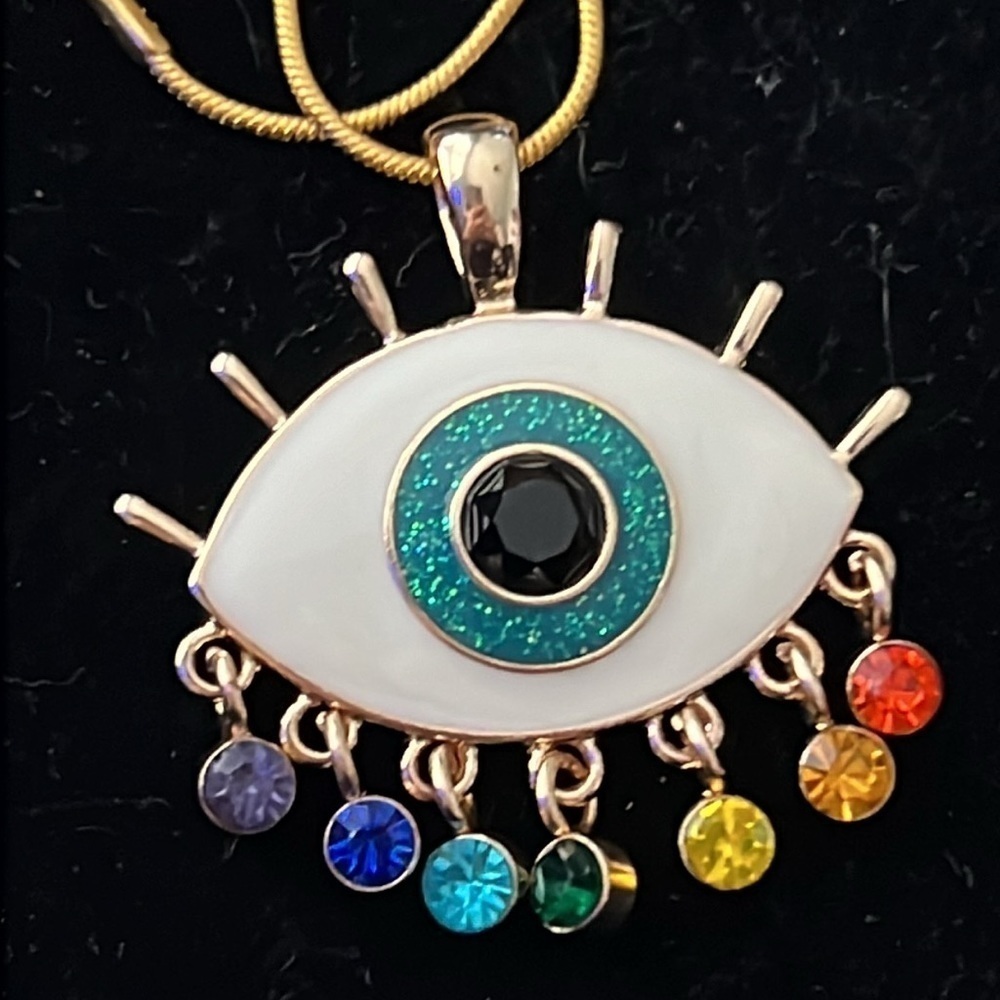 14K Over Sterling Silver 18 Inch Chain Evil Eye Charm Necklace - Picture 2 of 4